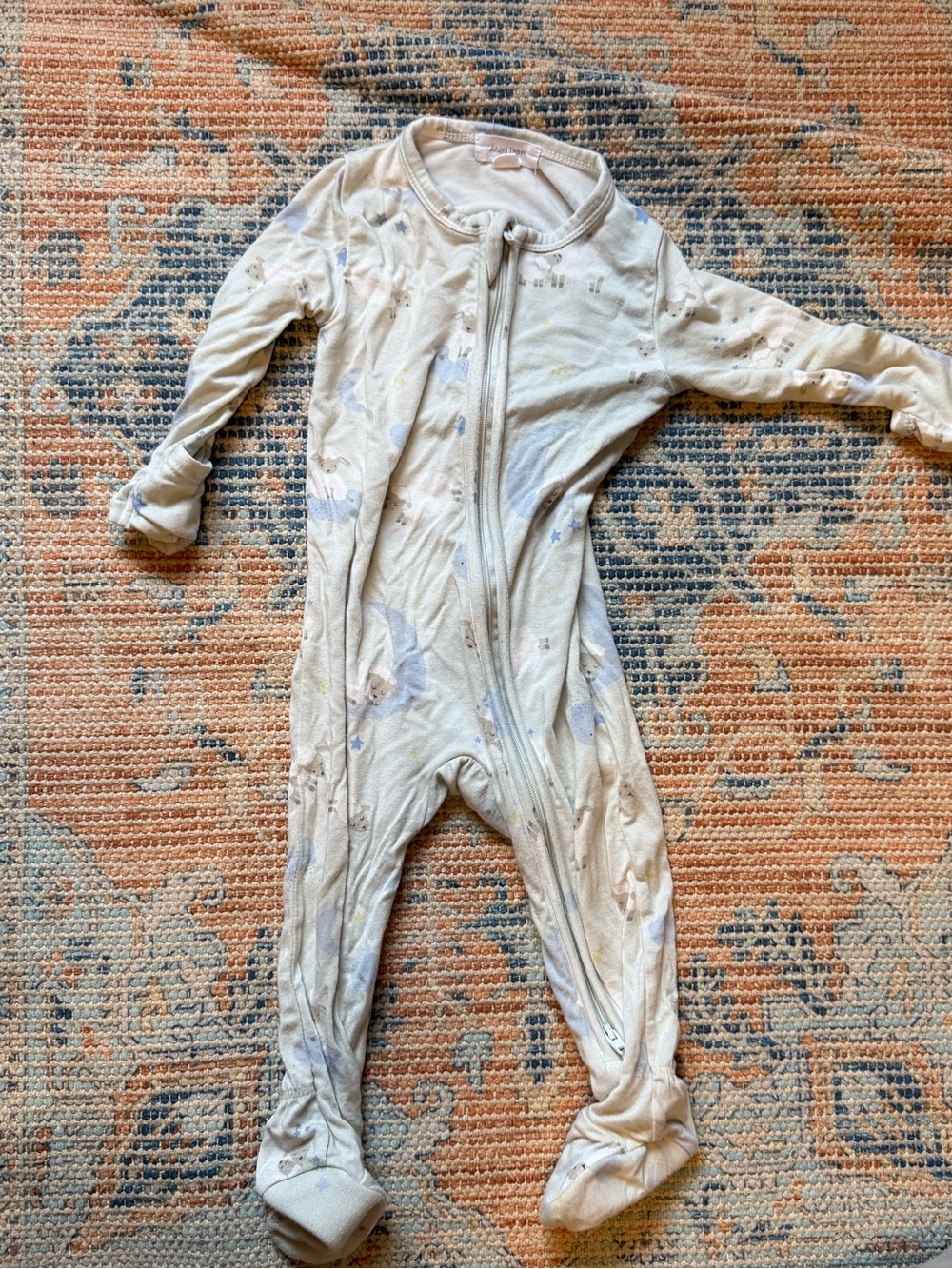 Neutral Angel Dear Star-Print Zip Footed One-Piece Pajamas